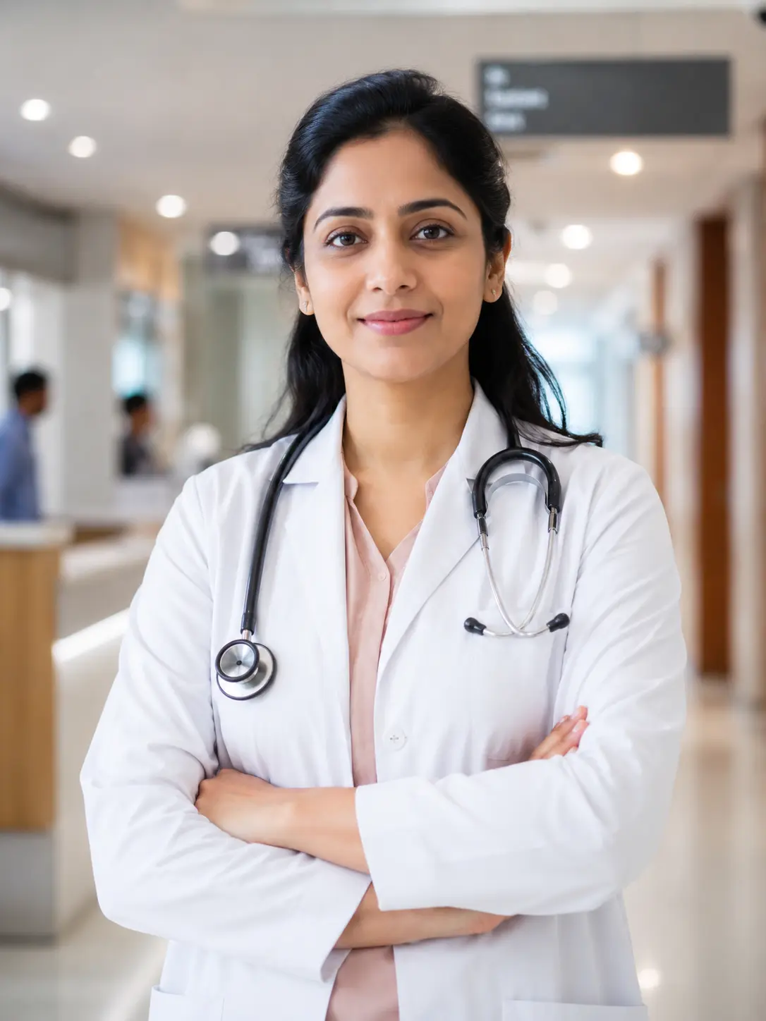 Smiling healthcare professional in a clinical setting